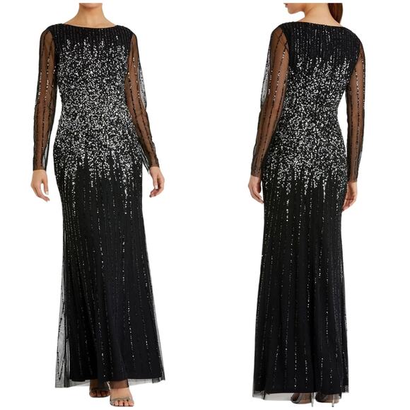 Mac Duggal NWOT Black High Neck Sequin Embellished Long Sleeve Gown Size 10 - Picture 1 of 9